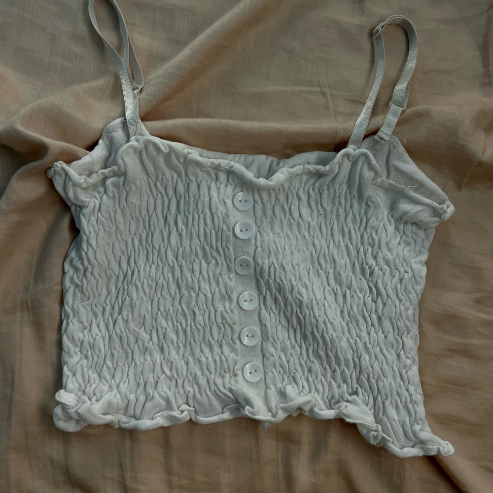 White Smocked Button-Front Cami Tank